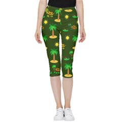 Turtle And Palm On Green Pattern Inside Out Lightweight Velour Capri Leggings  by Daria3107