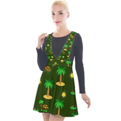 Turtle And Palm On Green Pattern Plunge Pinafore Velour Dress by Daria3107