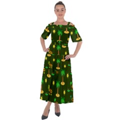 Turtle And Palm On Green Pattern Shoulder Straps Boho Maxi Dress  by Daria3107