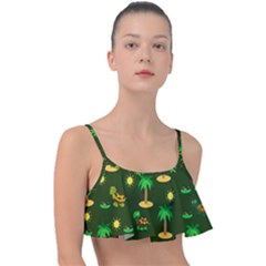 Turtle And Palm On Green Pattern Frill Bikini Top by Daria3107