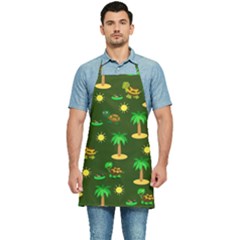 Turtle And Palm On Green Pattern Kitchen Apron by Daria3107