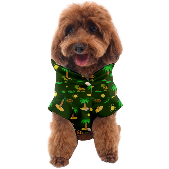 Turtle And Palm On Green Pattern Dog Coat