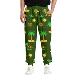 Turtle And Palm On Green Pattern Men s Elastic Waist Pants by Daria3107