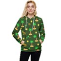 Turtle And Palm On Green Pattern Women s Lightweight Drawstring Hoodie View1