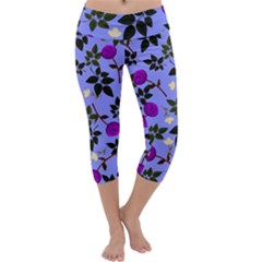 Purple Flower On Lilac Capri Yoga Leggings by Daria3107