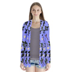 Purple Flower On Lilac Drape Collar Cardigan