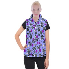 Purple Flower On Lilac Women s Button Up Vest by Daria3107