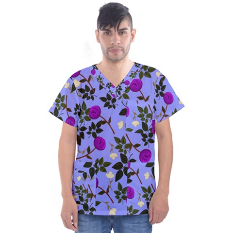 Purple Flower On Lilac Men s V-neck Scrub Top by Daria3107