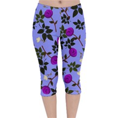 Purple Flower On Lilac Velvet Capri Leggings  by Daria3107