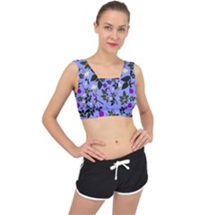 Purple Flower On Lilac V-back Sports Bra by Daria3107