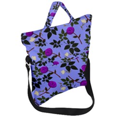 Purple Flower On Lilac Fold Over Handle Tote Bag by Daria3107