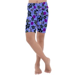 Purple Flower On Lilac Kids  Lightweight Velour Cropped Yoga Leggings by Daria3107