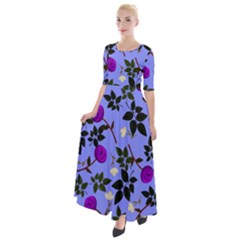 Purple Flower On Lilac Half Sleeves Maxi Dress by Daria3107