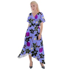 Purple Flower On Lilac Cross Front Sharkbite Hem Maxi Dress by Daria3107