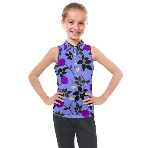 Purple Flower On Lilac Kids  Sleeveless Polo Tee by Daria3107