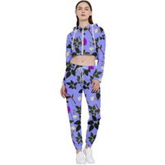 Purple Flower On Lilac Cropped Zip Up Lounge Set by Daria3107