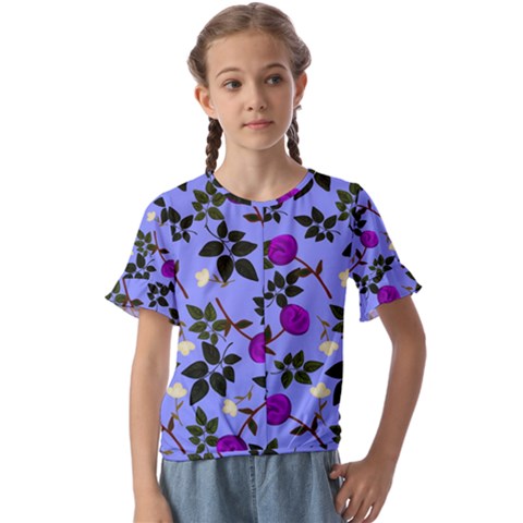 Purple Flower On Lilac Kids  Cuff Sleeve Scrunch Bottom Tee by Daria3107