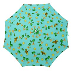 Turtle And Palm On Blue Pattern Straight Umbrellas by Daria3107