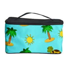 Turtle And Palm On Blue Pattern Cosmetic Storage