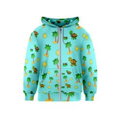 Turtle And Palm On Blue Pattern Kids  Zipper Hoodie