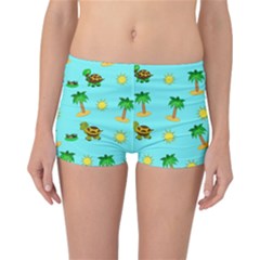 Turtle And Palm On Blue Pattern Reversible Boyleg Bikini Bottoms