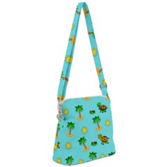 Turtle And Palm On Blue Pattern Zipper Messenger Bag by Daria3107