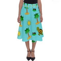 Turtle And Palm On Blue Pattern Perfect Length Midi Skirt