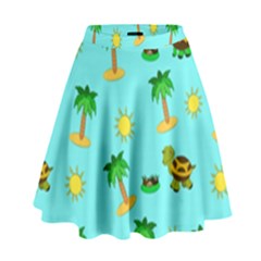 Turtle And Palm On Blue Pattern High Waist Skirt