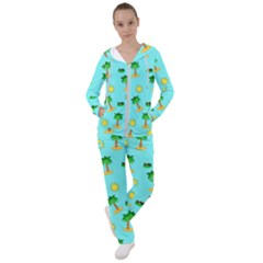 Turtle And Palm On Blue Pattern Women s Tracksuit