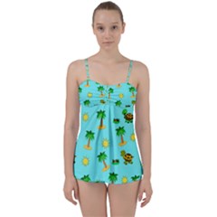 Turtle And Palm On Blue Pattern Babydoll Tankini Set by Daria3107