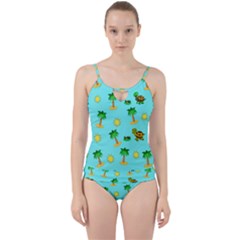 Turtle And Palm On Blue Pattern Cut Out Top Tankini Set by Daria3107