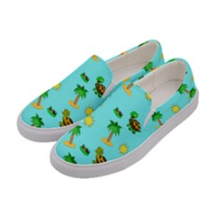 Turtle And Palm On Blue Pattern Women s Canvas Slip Ons by Daria3107