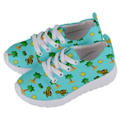 Turtle And Palm On Blue Pattern Kids  Lightweight Sports Shoes by Daria3107