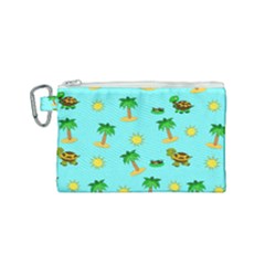 Turtle And Palm On Blue Pattern Canvas Cosmetic Bag (small) by Daria3107