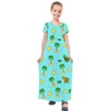 Turtle And Palm On Blue Pattern Kids  Short Sleeve Maxi Dress View1