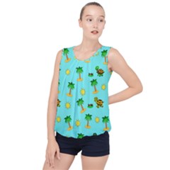 Turtle And Palm On Blue Pattern Bubble Hem Chiffon Tank Top by Daria3107