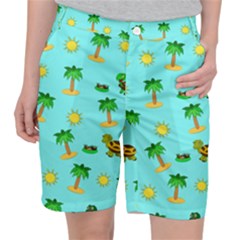 Turtle And Palm On Blue Pattern Pocket Shorts by Daria3107