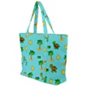 Turtle And Palm On Blue Pattern Zip Up Canvas Bag View1