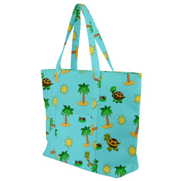 Turtle And Palm On Blue Pattern Zip Up Canvas Bag