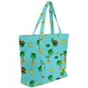 Turtle And Palm On Blue Pattern Zip Up Canvas Bag View2