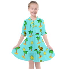 Turtle And Palm On Blue Pattern Kids  All Frills Chiffon Dress by Daria3107