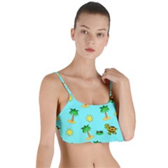 Turtle And Palm On Blue Pattern Layered Top Bikini Top 