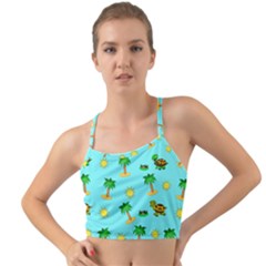 Turtle And Palm On Blue Pattern Mini Tank Bikini Top