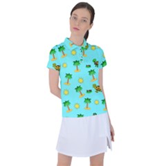 Turtle And Palm On Blue Pattern Women s Polo Tee