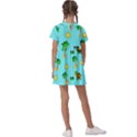 Turtle And Palm On Blue Pattern Kids  Asymmetric Collar Dress View2