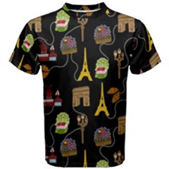 Paris Street Pattern On Black Men s Cotton Tee