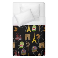 Paris Street Pattern On Black Duvet Cover (single Size)