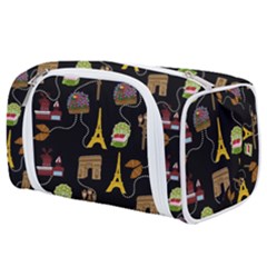 Paris Street Pattern On Black Toiletries Pouch by Daria3107