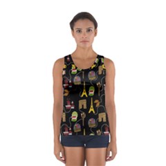 Paris Street Pattern On Black Sport Tank Top 