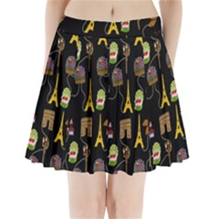 Paris Street Pattern On Black Pleated Mini Skirt by Daria3107